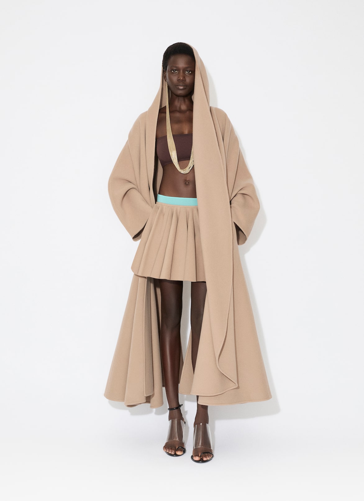 CASHMERE-BLEND HOODED CAPE ALAÏA CAMEL CASHMERE-BLEND HOODED CAPE